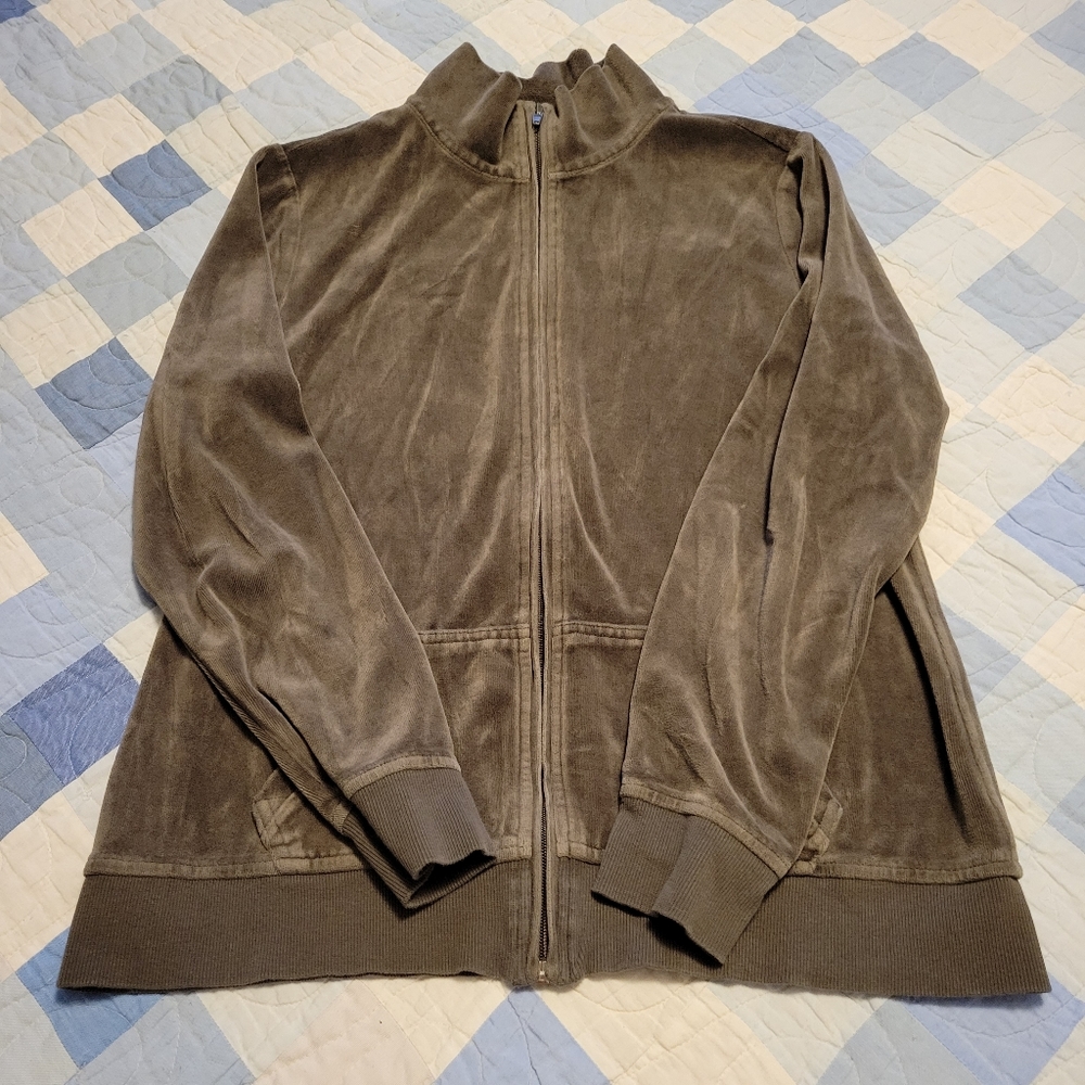 90s/00s Grey Velour Sweatshirt By Talbots - Picture 3 of 5